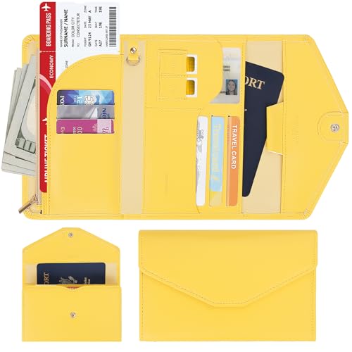 ZOPPEN Mulit-purpose Rfid Blocking Passport Holder Travel Wallet (Ver.4) Passport and Vaccine Card Holder ComboTri-fold Document Organizer Travel Essentials - color: #22 Primrose Yellow