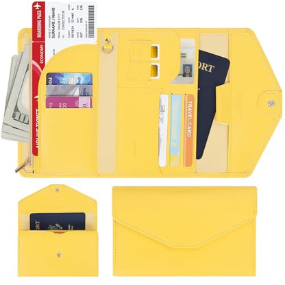 ZOPPEN Mulit-purpose Rfid Blocking Passport Holder Travel Wallet (Ver.4) Passport and Vaccine Card Holder ComboTri-fold Document Organizer Travel Essentials - color: #22 Primrose Yellow