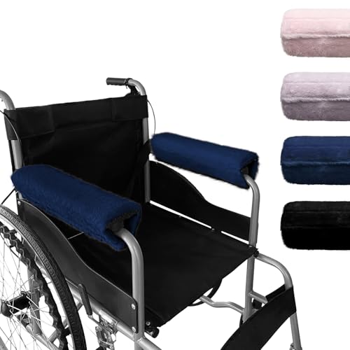 SPRING SEAON Wheelchair Armrest Covers 2 Pack Soft Memory Foam Wheelchair armrest Pads Wicking Washable for Office Transport Chair (Navy Blue) - color: Navy Blue