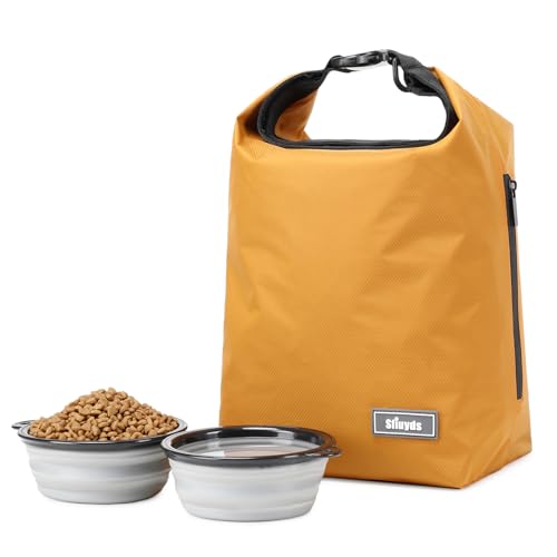 Pet Food Storage Dog Food Travel Container with 2PCS Collapsible Dog Travel Bowls Waterproof Kibble Storage Bag (Yellow, Small) - color: Yellow, size: 12L