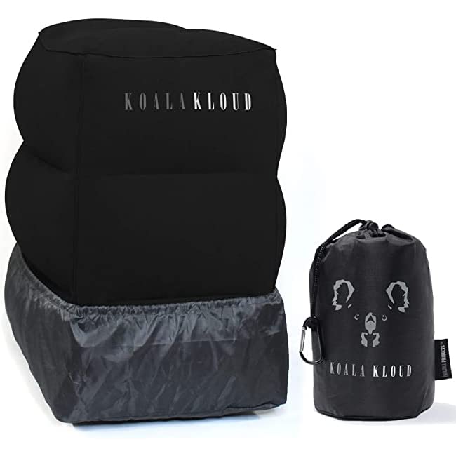Koala Kloud Travel Foot Rest - Inflatable Foot Rest Pillow, Footrest for Flights, Car Seat Foot Rest, Airplane Bed for Toddler, Kids Travel Accessories, Black