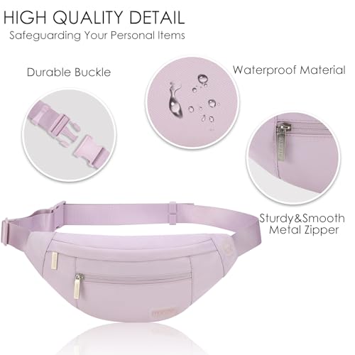 MAXTOP Large Crossbody Fanny Pack with 4-Zipper Pockets,Gifts for Enjoy Sports Festival Workout Traveling Running Casual Hands-Free Wallets Waist Pack Phone Bag Carrying All Phones - color: Lavender Purple, style: Large Fanny Pack(4 Zipper Pockets)