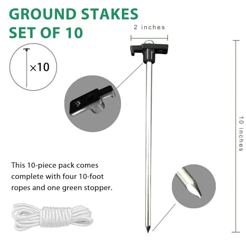 Eurmax USA 10-Pack Secure Protection Galvanized Tent Stakes,Rust-Proof Steel Canopy Anchors for High Winds,Heavy Duty Commercial Ground Pegs for Camping,Pop Up Tents&Gazebos - Includes 4x10ft Ropes - color: Black, style: Stakes 10-pack