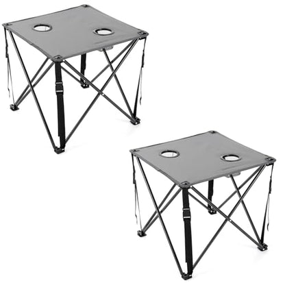 ARROWHEAD OUTDOOR 26” (66cm) Portable Camping Folding Table, 2 Cup Holders, Square, Carrying Case, Steel Frame, High-Grade 600D Canvas - color: Gray 2pack