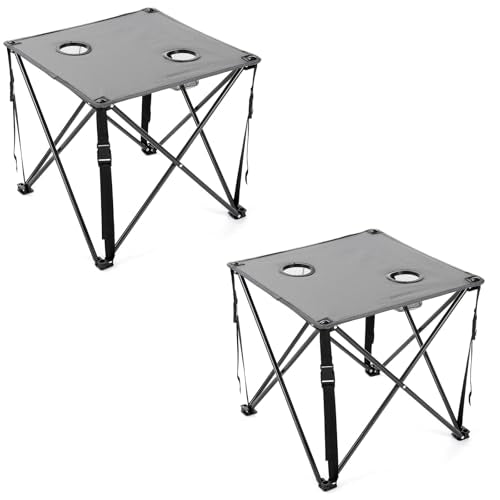 ARROWHEAD OUTDOOR 26” (66cm) Portable Camping Folding Table, 2 Cup Holders, Square, Carrying Case, Steel Frame, High-Grade 600D Canvas - color: Gray 2pack