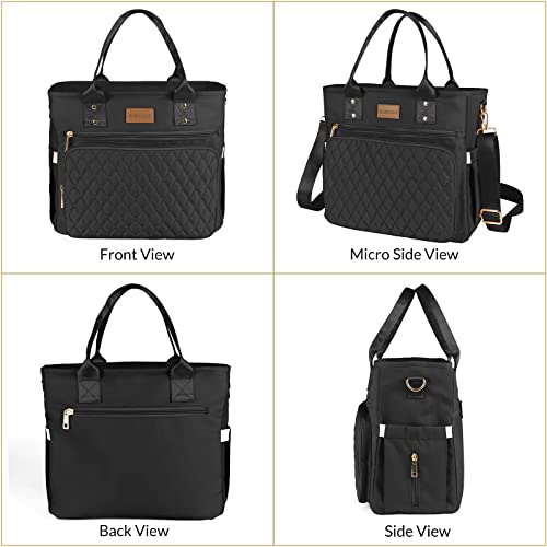 EASYA Large Insulated Lunch Bag for Work, Women's Nylon Thermal Lunch Box, Leakproof Cooler Tote Bag with Storage Pocket (Black) - color: Newly upgraded Noir Black