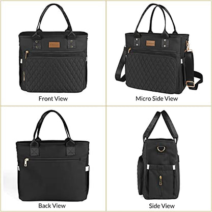 EASYA Large Insulated Lunch Bag for Work, Women's Nylon Thermal Lunch Box, Leakproof Cooler Tote Bag with Storage Pocket (Black) - color: Newly upgraded Noir Black