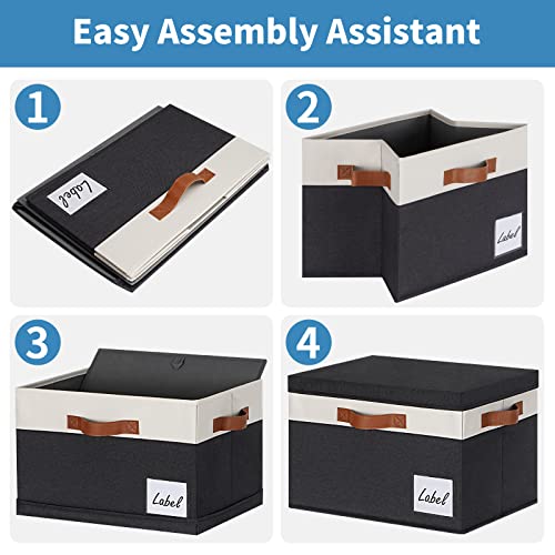 GhvyenntteS Large Storage Bins with Lids (3 Pack), Storage Baskets with Lid and Label Window, Foldable Fabric Storage Boxes with 3 Handles for Home Office College Dorms (Black, 15" x 11" x 9.7") - color: Black with White, size: Large-3 Pack