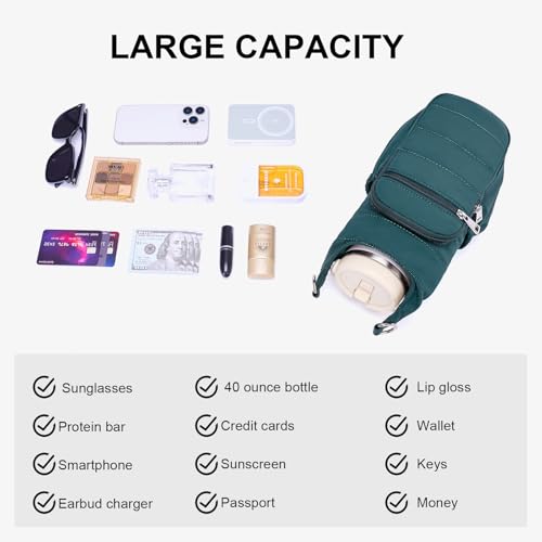 Water Bottle Bag 40 oz Crossbody Bag Insulated Carrier Purse Holder for Walking Hiking with Adjustable Strap - color: Green