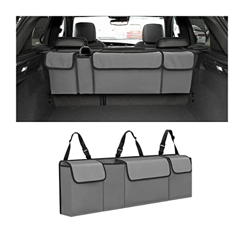 AUCELI Car Trunk Organizer, Backseat Hanging Large Storage with Adjustable Straps, Waterproof Collapsible Cargo Bag with 4 Pockets, Sturdy Space Saver Frees Trunk Floor for SUV, Truck, MPV - color: Gray
