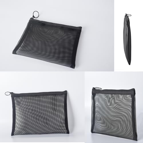 Patu Zipper Mesh Bags, Size L / A5, 5 Pieces, Beauty Makeup Cosmetic Accessories Organizer, Travel Toiletry Kit Set Storage Pouch, Black - size: L A5 (9.25" x 7", 5 pcs)