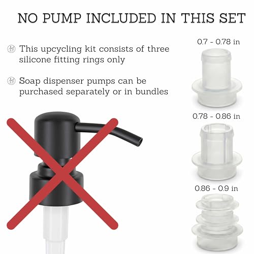 ALTGLAS Upcycling Kit for Soap Dispensers Pumps - Set of Silicone Stoppers in Three Sizes for 0.7-0.9 in Bottle Mouth (Pump not Included)