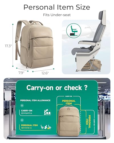 BAGSMART 30L Travel Backpack for Women, Carry on Backpack for Airplanes, Gym Backpack with Shoe Compartment, Lightweight Travel Bag Fits 15.6 Inch, Water-Resistant, Beige - color: Beige
