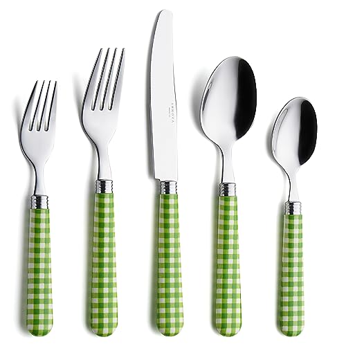 ANNOVA Silverware Set Stainless Steel Colorful Tableware Kitchen Flatware Set Utensils, Includes Dinner Knives, Forks, Spoons, Salad Forks & Dessert Spoons (Green/Checkered, 20 Pieces) - color: Green
