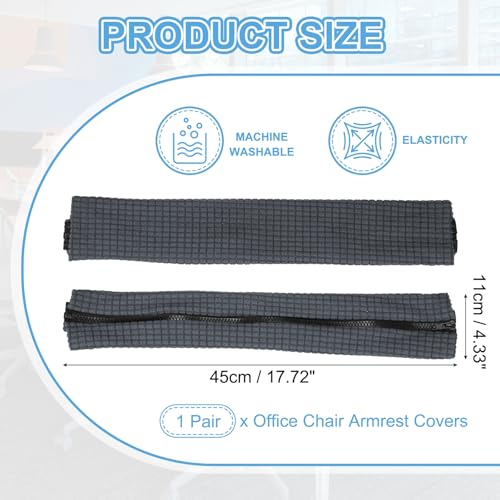 PATIKIL 18x4.3 in Office Chair Armrest Covers, 1 Pair Office Chair Arm Covers Long Computer Chairs Arm Rest Cover with Zipper Removable Rest Slipcover Hand Rest Protector, Dark Gray - color: Dark Gray, size: 18"