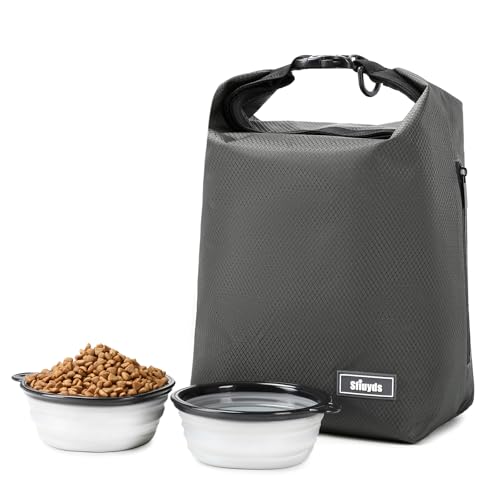 Travel Dog Food Container Pet Food Storage Bag Containers 2PCS Collapsible Travel Dog Bowls Waterproof Camping Storage Essentials Kibble Carrier 20L Easy to Clean (Grey, Large) - color: Grey, size: 20L