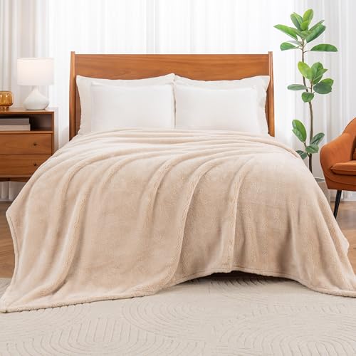 Berkshire Blanket Classic Extra-Fluffy™ Plush Blanket Queen Size, Soft Fuzzy Fluffy Long Hair Blanket for Couch Sofa Bed, Chino Khaki, 90x90 Inches - color: Chino, size: Full/Queen