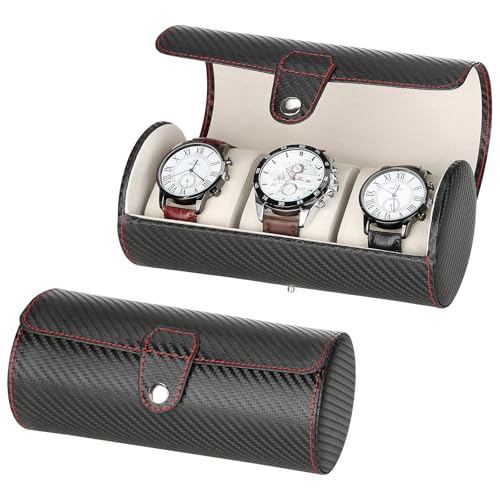 3-Slot Travel Watch Case Roll Organizer for Men, Vegan PU Leather Watch Display Storage Holder Case for Watch Collection (Black - Woven Pattern) - color: Black - Woven Pattern