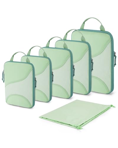 BAGSMART Compression Packing Cubes - 6 Set Travel Packing Cubes for Suitcases, Compression Suitcase Organizers with Shoe Bag - color: 07-Kohlrabi Green