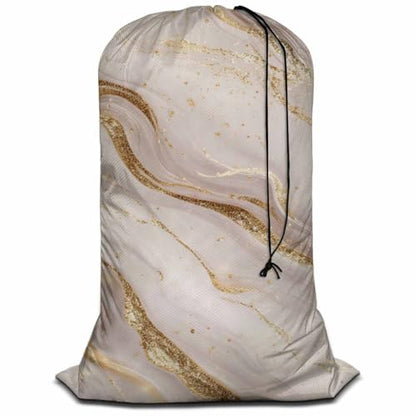 Swono Rose Gold Marble Large Travel Laundry Bag, Rip-Stop Dirty Clothes Bag with Drawstring, Liquid Abstract Glitter Splatter Print Heavy Duty Travel Laundry Bag, Large Laundry Hamper Liner - color: Rose Gold Marble