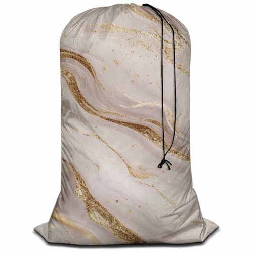 Swono Rose Gold Marble Large Travel Laundry Bag, Rip-Stop Dirty Clothes Bag with Drawstring, Liquid Abstract Glitter Splatter Print Heavy Duty Travel Laundry Bag, Large Laundry Hamper Liner - color: Rose Gold Marble