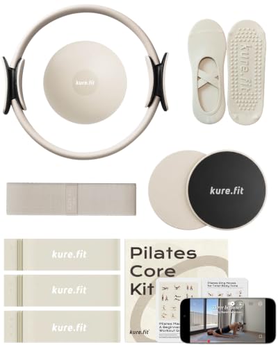 Pilates Kit for Women – Home Pilates Equipment Set with Ring, Ball & Resistance Bands | Pilates Starter Kit with Accessories in Gift Box - color: Beige, style: Core Kit - 10PC
