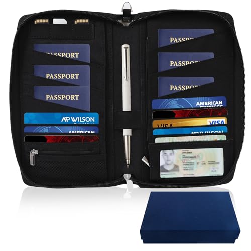 Leather Passport Holder Family, RFID Blocking Passport Wallet, Travel Essentials Premium Wallets - color: Black