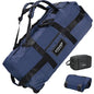 STOVER 45/80/100L Rolling Duffel Bag with Wheels, Large Durable Travel Duffle + Toiletry Bag, Heavy Duty, Packable, Foldable with Shoulder Straps- Use as Luggage or Backpack, Men/Women (Blue) - color: Blue