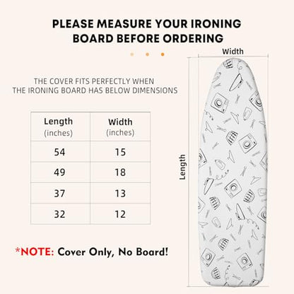 Seiritex Ironing Board Cover and Pad Standard Size 15 x 54 inch, Heat Reflective with Hook and Loop Fasteners, Thick Padding with Elasticized Edges, 3 Layers Iron Board Cover (White) - color: White, size: 15x54