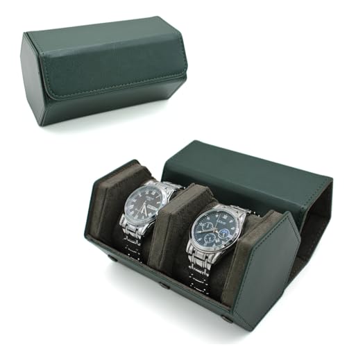 Watch Travel Hexagon Case Portable Organizer - Luxury Watch Hexagon Travel Box Recycled Leather Storage and Display for Men and Women(2Slot-Dark Green) - color: Hexagon-DarkGreen, size: Double slots