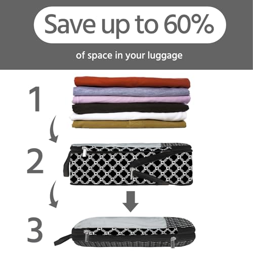 7 Pcs Compression Packing Cubes for Travel, Waterproof Suitcase Luggage Backpack Organizer with Toiletry Bag Travel Essentials for Women/Men-Plaid - color: Black-Plaid