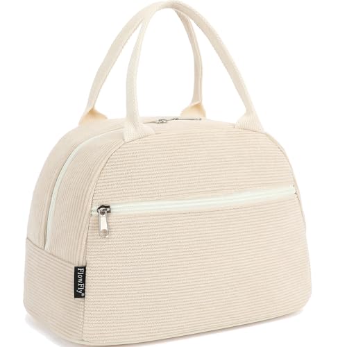 FlowFly Lunch Bag for Women Insulated Lunch Box Corduroy Lunch Tote Cooler for Travel Work Picnic,Corduroy Beige - color: Corduroy Beige