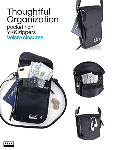 Peak Gear RFID Neck Wallet - The Original Travel Pouch with Adjustable Crossbody Strap + Theft Protection and Lost & Found Service | Black - color: Black (Neck Wallet)