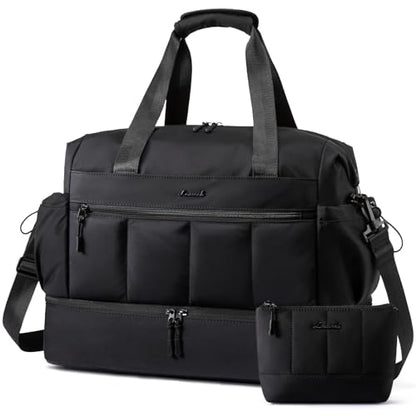 LOVEVOOK Weekender Bags for Women, Travel Duffel Bag, Large Overnight Bags with Shoe Compartment, 38L Carry on Gym Hospital Bag with Wet Pocket, 2 Pcs - color: Black, size: Large-2 Pcs