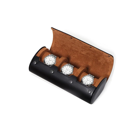Watch Roll - Brown Recycled Leather Watch Travel Case & Watch Band Storage - 3 Watch Case (BLACK) - color: 3-NEW BLACK