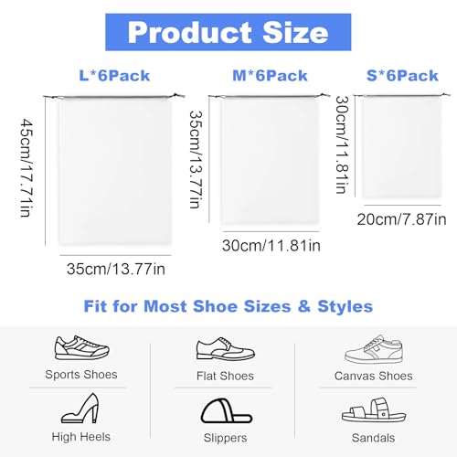 Shoe Bags For Travel Cruise Essentials Vacation Essentials Waterproof Dustproof Clear For Men Women 3 Sizes 18 Pack