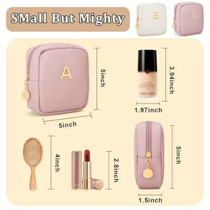 Personalized Birthday Gifts for Women - Initial Makeup Bag Set Travel Toiletry Bag Cosmetic Bags Soft Waterproof PU Leather Makeup Pouch Travel Essentials (A, 1pc Pink) - size: 1pc Pink, style: A