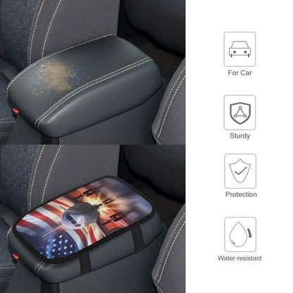 USA Flag Airplane Aircraft Car Center Console Cover Auto Armrest Protector Cushion Interior Accessories for Most Vehicles