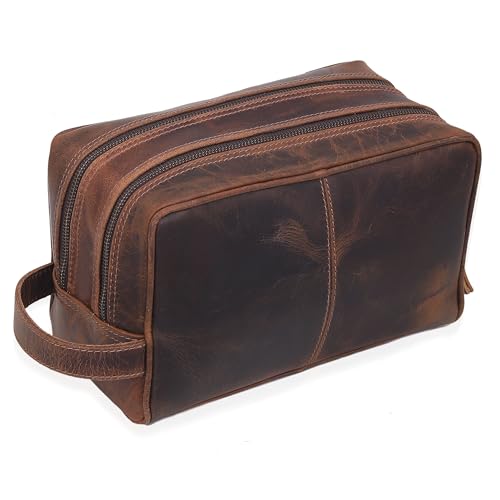 VC VINTAGE COUTURE Leather Toiletry Bag for Men Extra Large Leather Men's Toiletry Bag for Traveling Real Leather Dopp Kit for Men Leather Shaving Bag for Travel - color: BROWN, style: Men's Toiletry Bag 2