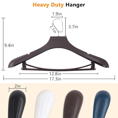 Suit Hangers for Men 6 Pack, Brown Coat Hangers Extra Wide Non Slip Width 17.7", Thick Plastic with Pants Bar & Metal Hook - color: Brown, size: 6 Pack