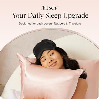 Kitsch Weighted Satin Sleep Mask - Weighted Eye Masks for Sleep and Travel - Lavender Ultra-Soft Sleeping Eye Mask for Women and Men - Light Blocking, Adjustable Strap, (4.1oz/116g) - color: Weighted Black