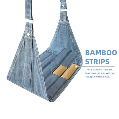 Airplane Foot Hammock, No Collapse Foot Rest for Plane Travel with Extended Adjustment Strap, Portable Desk Foot Hammock with,Cotton Denim, Foot Sling Travel Essentials to Relax Your Feet(Light Blue) - color: Light Blue