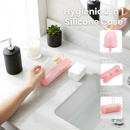 Cotton Pad Swab Travel Case, 2-in-1 Waterproof Organizer, VISFRESH (Pink) - color: Pink