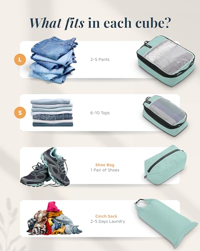 Compression Packing Cubes for Travel by TRIPPED – 6-Piece Premium Set with Laundry & Shoe Bag, Space Saving Travel Organizer Bags for Suitcase & Carry-On Luggage (Dusty Teal Mesh) - color: Dusty Teal Mesh - 6 Piece