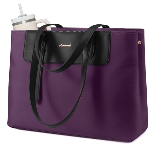LOVEVOOK Laptop Tote Bag for Women 15.6 Inch, Water-Resistant Work Tote Bag Large Capacity Computer Bag Briefcase Handbag - color: Purple, size: 17.3Inch