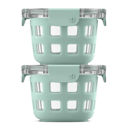 Ello Duraglass 2-Pack 2 Cup Reusable Glass Container Jar with Leak Proof Lids and Protective Silicone Sleeves | Perfect for Overnight Oats, Snacks, Yogurt | BPA-Free | Dishwasher Safe | Yucca - color: Yucca