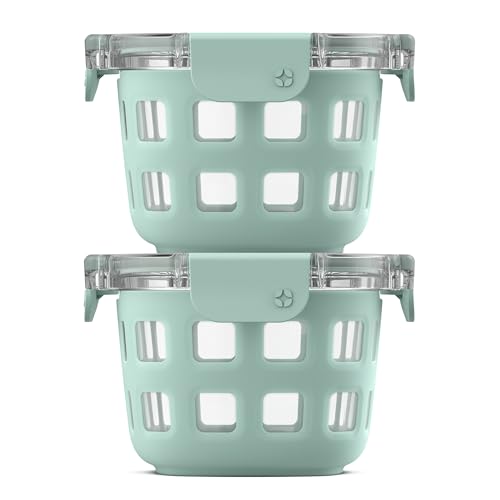 Ello Duraglass 2-Pack 2 Cup Reusable Glass Container Jar with Leak Proof Lids and Protective Silicone Sleeves | Perfect for Overnight Oats, Snacks, Yogurt | BPA-Free | Dishwasher Safe | Yucca - color: Yucca