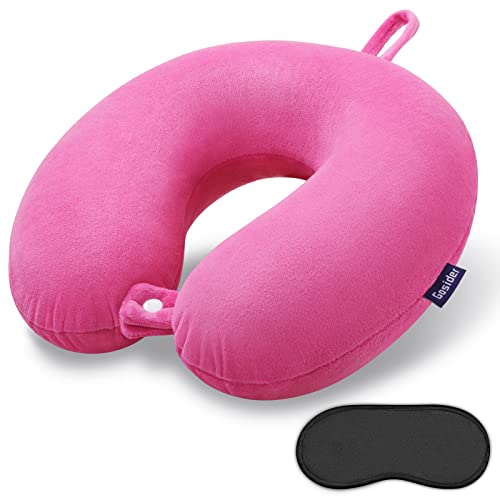 Travel Pillow Memory Foam, Comfortable Travel Neck Pillow U Shape, Support Neck and Head to Relieve Fatigue, Portable Neck Pillow Suitable for Planes, Trains, Self-Driving Cars - color: Deep Powder