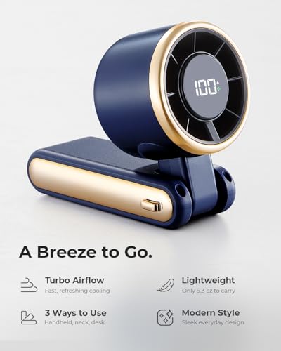 Portable Handheld Turbo Fan - 5 Gear High Speed 4000mAh Rechargeable Mini Personal Hand Fan Blow Cold Air, Battery Operated Travel Essentials, Beach Vacation, Gifts for Women, Men (Navy Blue) - color: Navy Blue