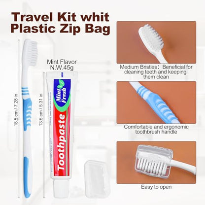 Disposable Toothbrushes with 45 Grams Toothpaste Individually Wrapped, Travel Kit White Plastic Zip Bag,Toothbrush Head Cover, Bulk Toothbrush for Homeless,Travel,Shelter,Air Bnb,Hotel,Guest (20)
